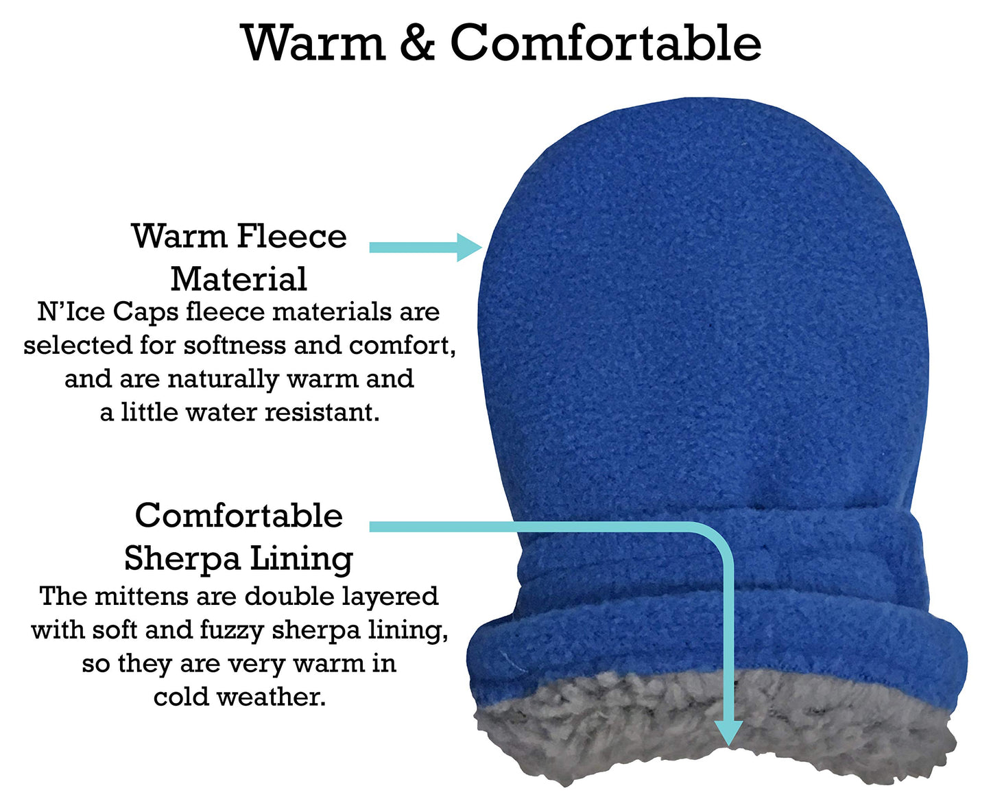 N'Ice Caps Little Kids And Baby Easy-On Sherpa Lined Fleece Mittens - 2 Pair Pack (Royal/Black Pack - Infant No Thumbs, 6-18 Mon