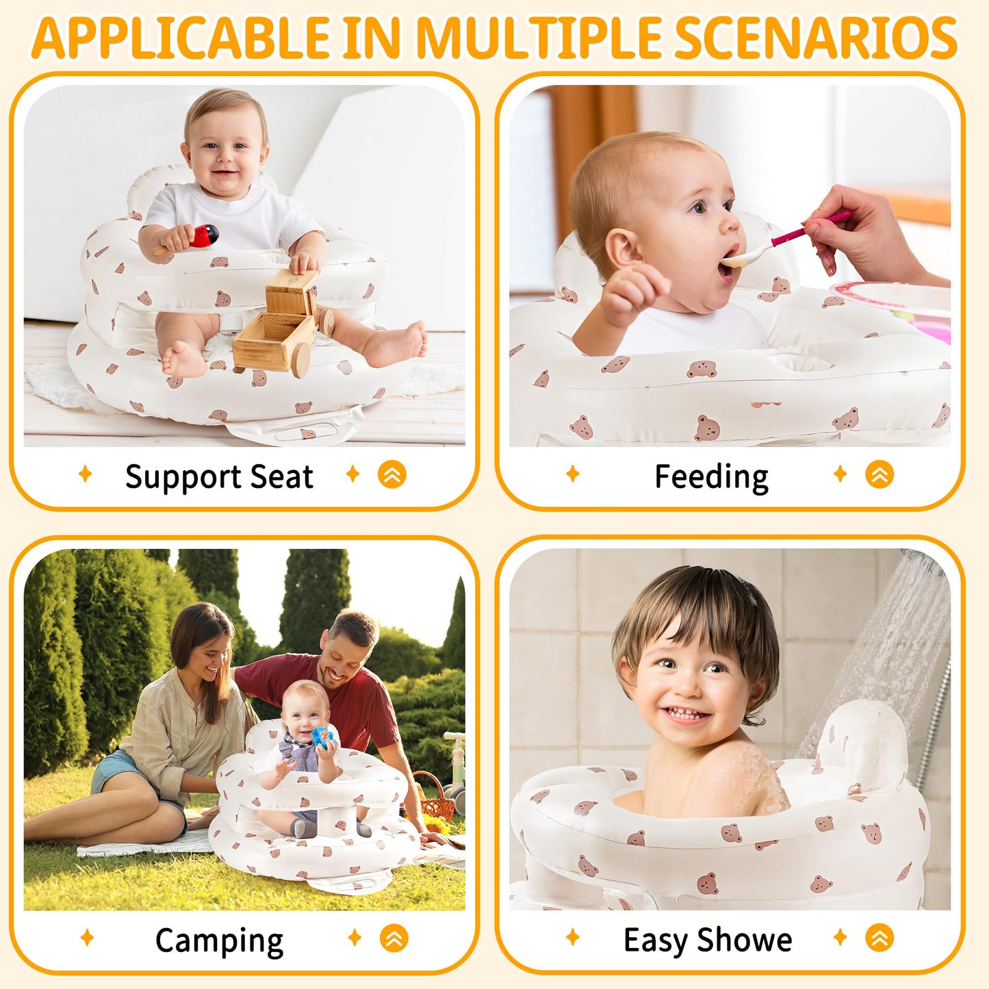 Inflatable Baby Seat For Babies 3-36 Months, Sit Up Chair Built In Air Pump Blow Up Infant Back Support Floor Seat For Bebe 3 Mo