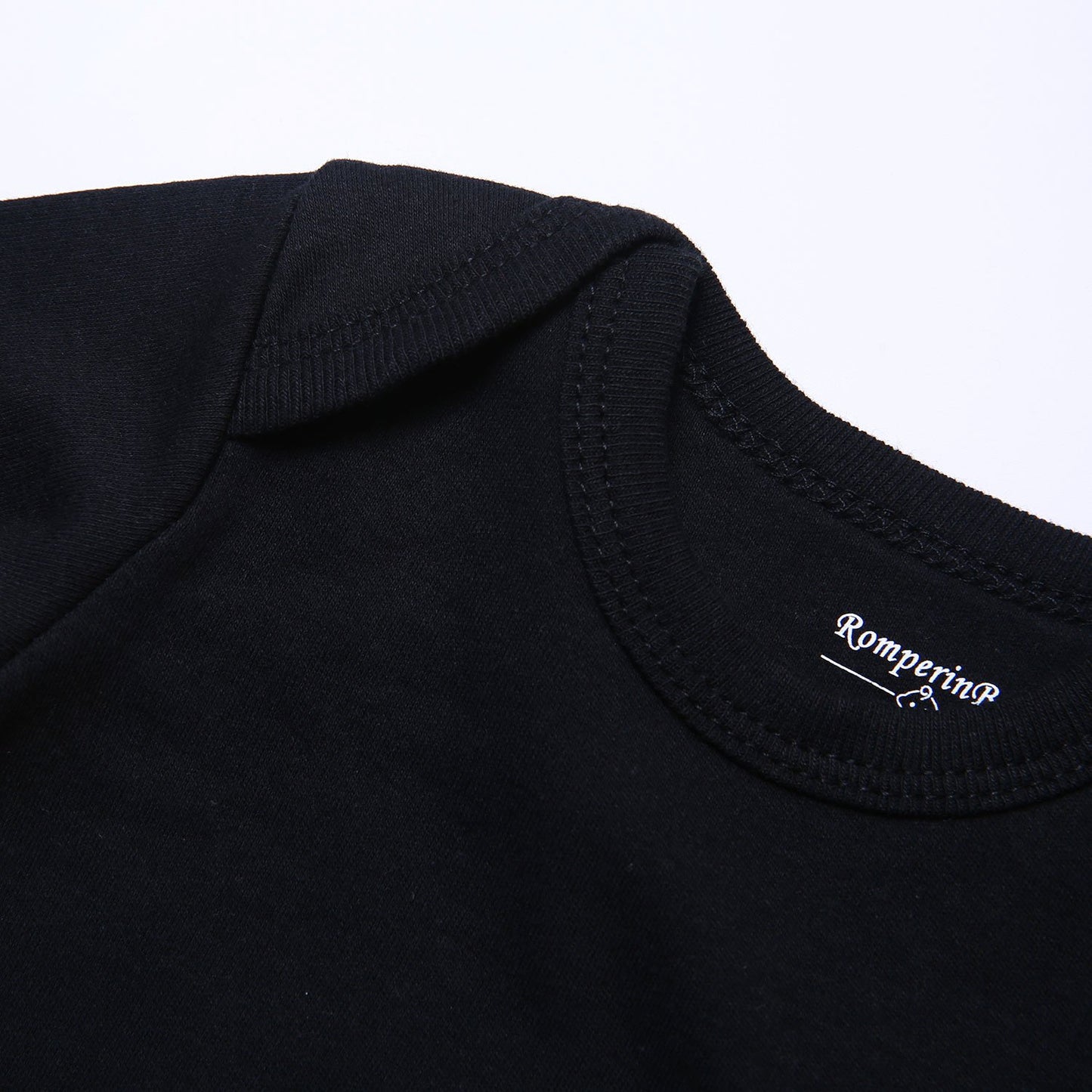 Romperinbox Unisex Solid Baby Bodysuit 0-24 Months (6-9 Months, Black Long Sleeve)