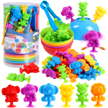Skrtuan Counting Animals Suction Cup Matching Toys with Sorting Bowls Montessori Sensory Preschool Learning Activities Color Sor