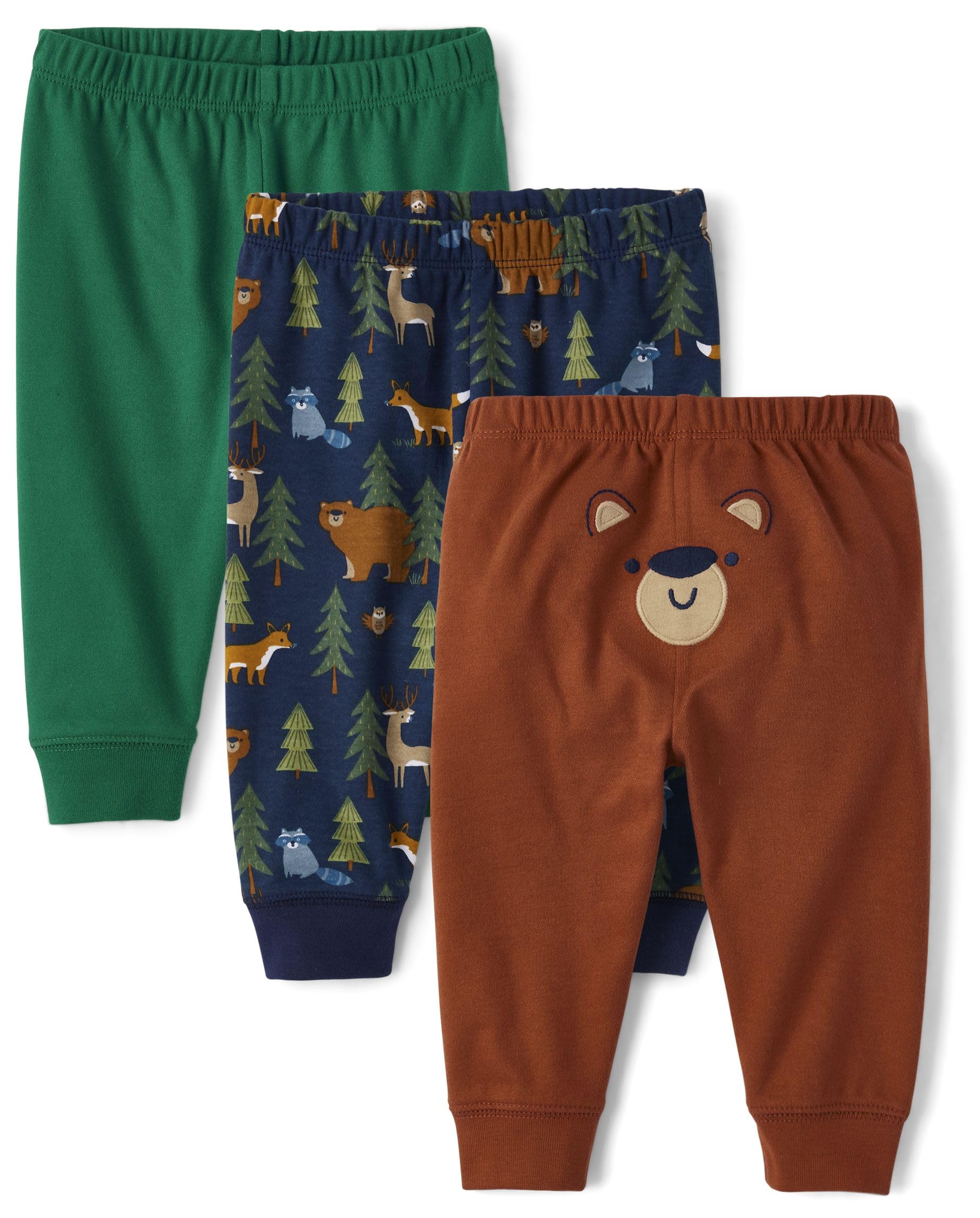 The Children'S Place,Baby Boys,And Newborn Jogger Bottoms,Animals/Bear Face/Green 3-Pack,9 Months,12 Months