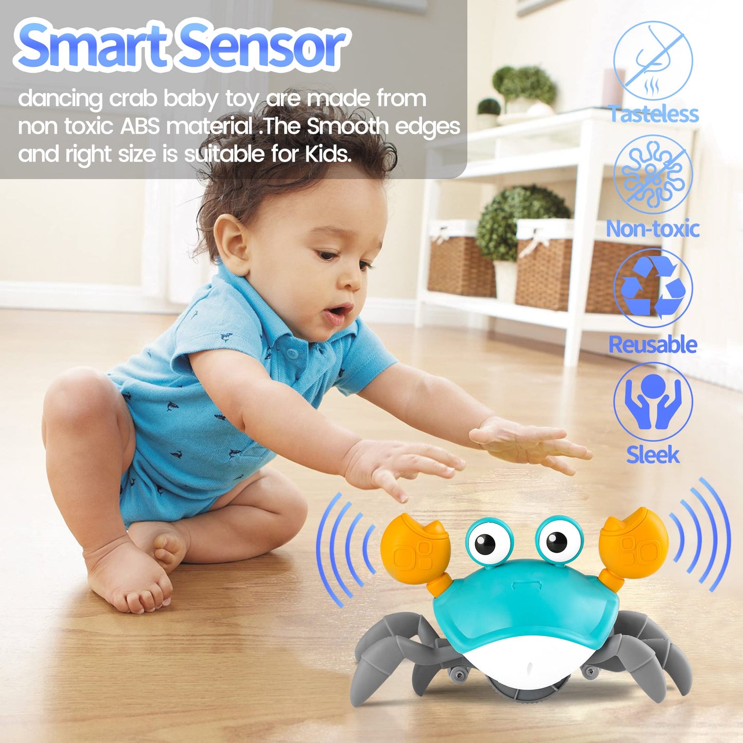 Crawling Crab Baby Toy Infant: Tummy Time Toys for Babies 3 6 9 12 18 24 36 Months, Walking Dancing Sensing Crab for Toddler 1 2