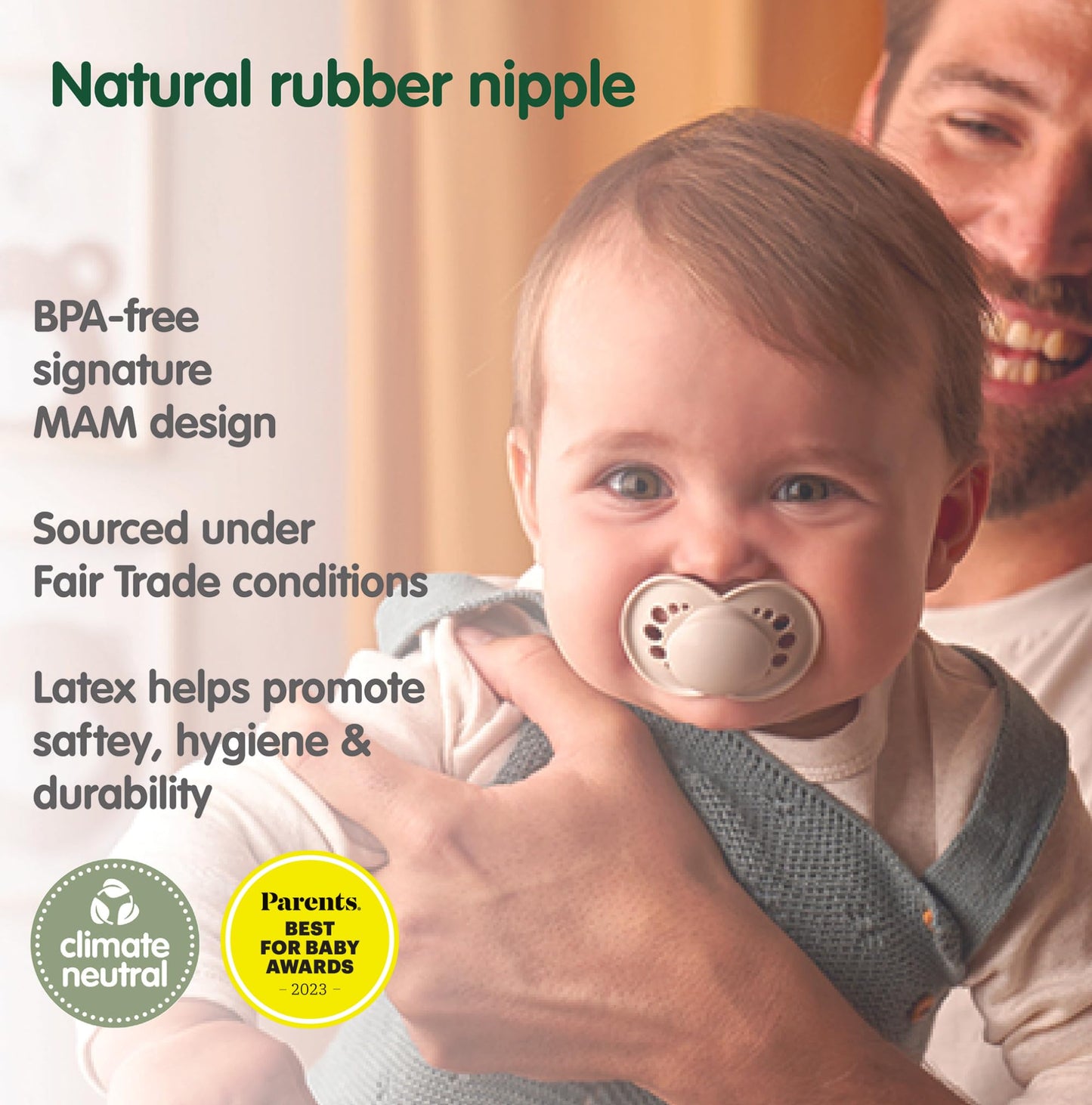 Mam Original Latex Pacifiers, Binky Pacifier For 0-6 Months, Natural Rubber Nipple, Made From Bio-Circular Materials, Easy To Cl