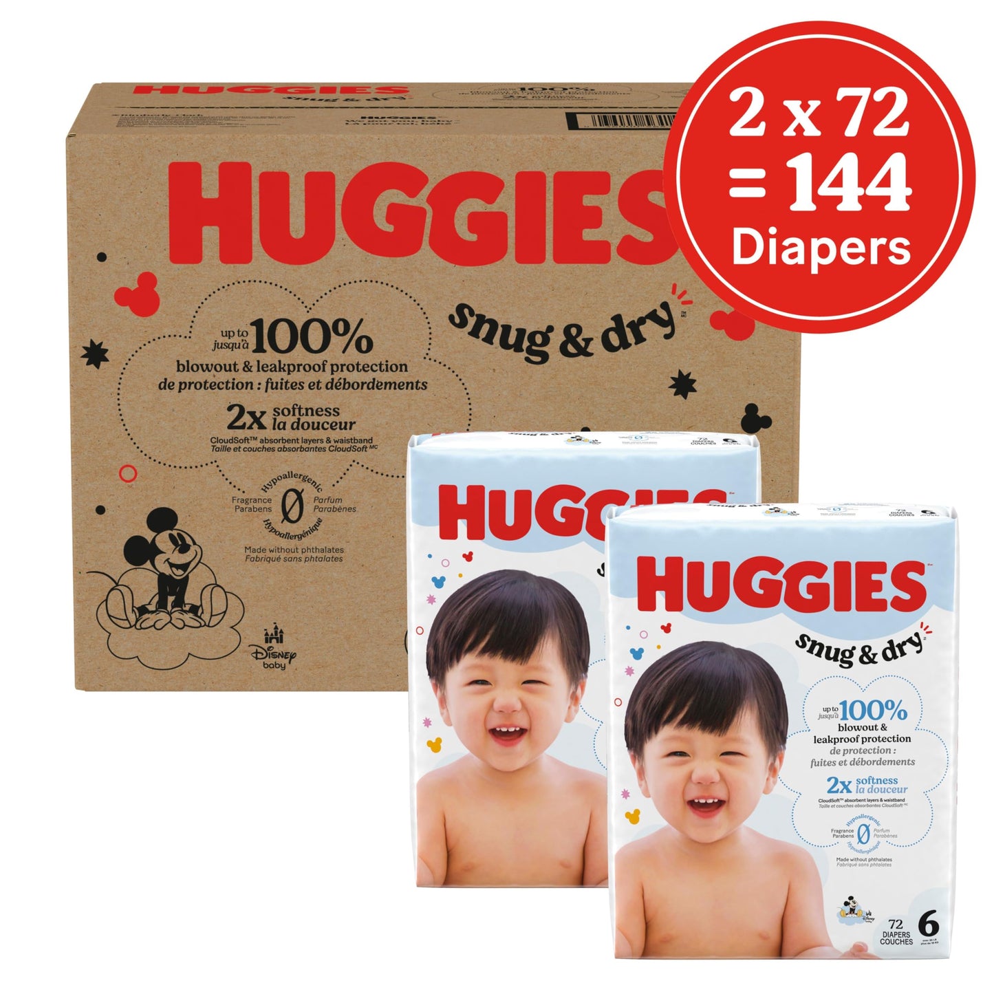 Huggies Size 6 Diapers, Snug & Dry Baby Diapers, Size 6 (35+ Lbs), 144 Count (2 Packs Of 72), Packaging May Vary