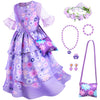 Purple Princess Costume Dress For Girls Birthday Halloween Party Dress Up With Bag Headband Necklace Earrings Ring Accessories 5
