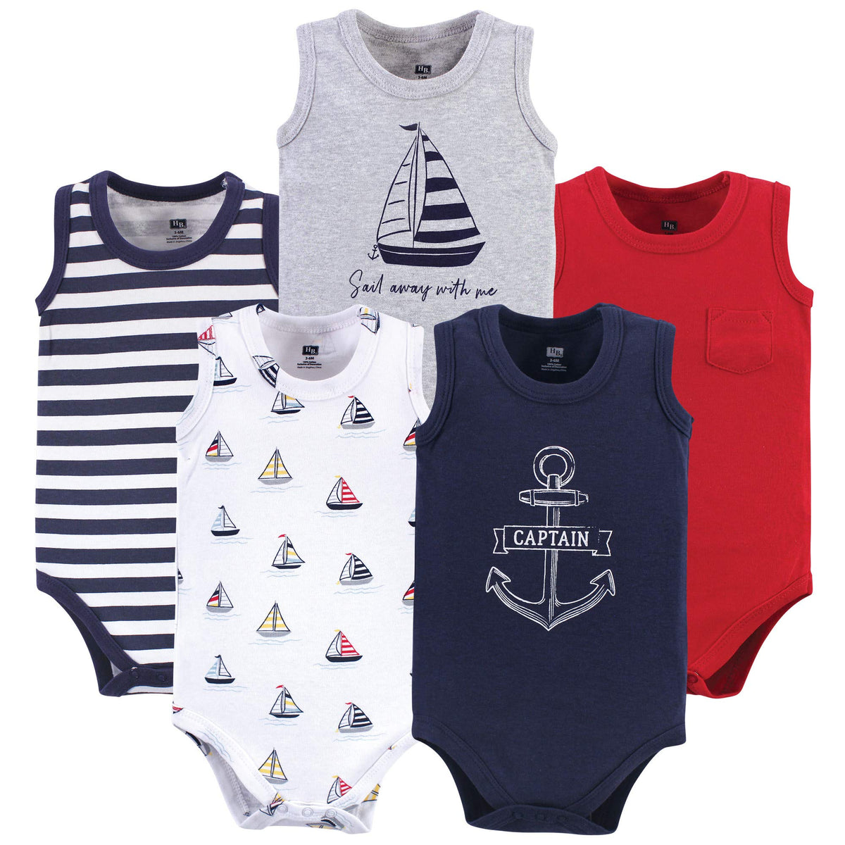 Hudson Baby Unisex Baby Cotton Sleeveless Bodysuits, Captain, 03 Months
