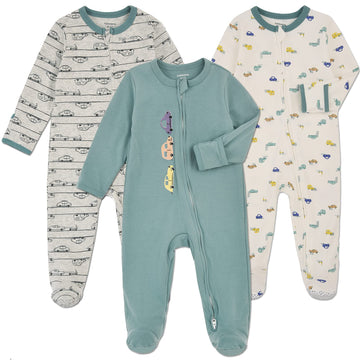 Aablexema Baby Footie Pajama With Mitten Cuffs, Double Zipper Infant Cotton Clothes Sleeper Pjs, Footed Sleep Play(Car Style,6-9