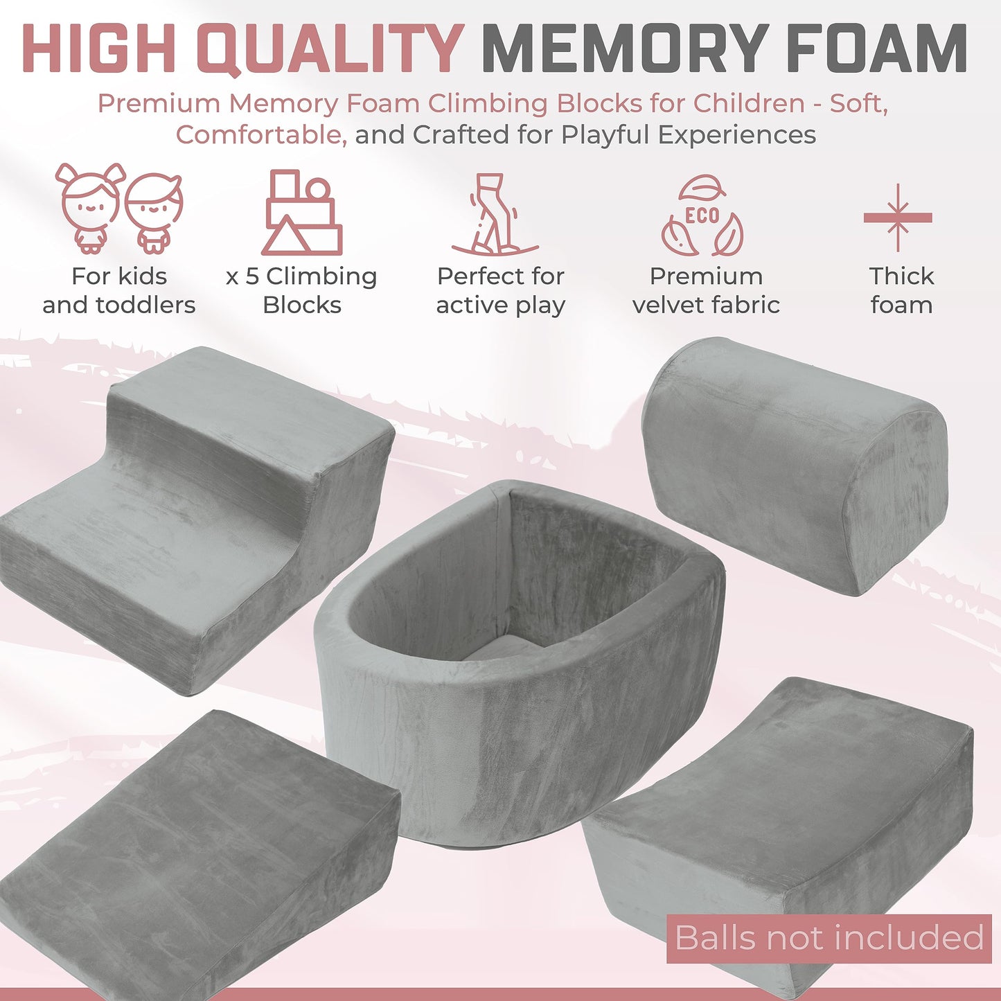 Zysmalat Foam Climbing Blocks For Toddlers 1-3 Inside - Soft Play Climb And Crawl Activity Play Set - Luxury Velvet Indoor Soft