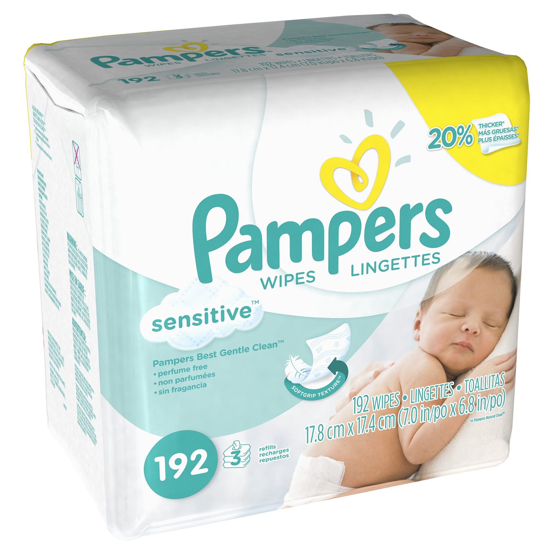 Pampers Sensitive 3X Refill Wipes - 192 Per Pack - 4 Packs Per Case.