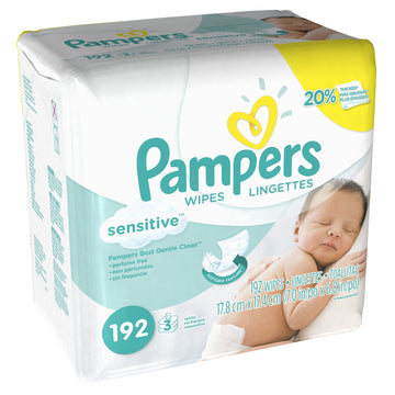 Pampers Sensitive 3X Refill Wipes - 192 Per Pack - 4 Packs Per Case.