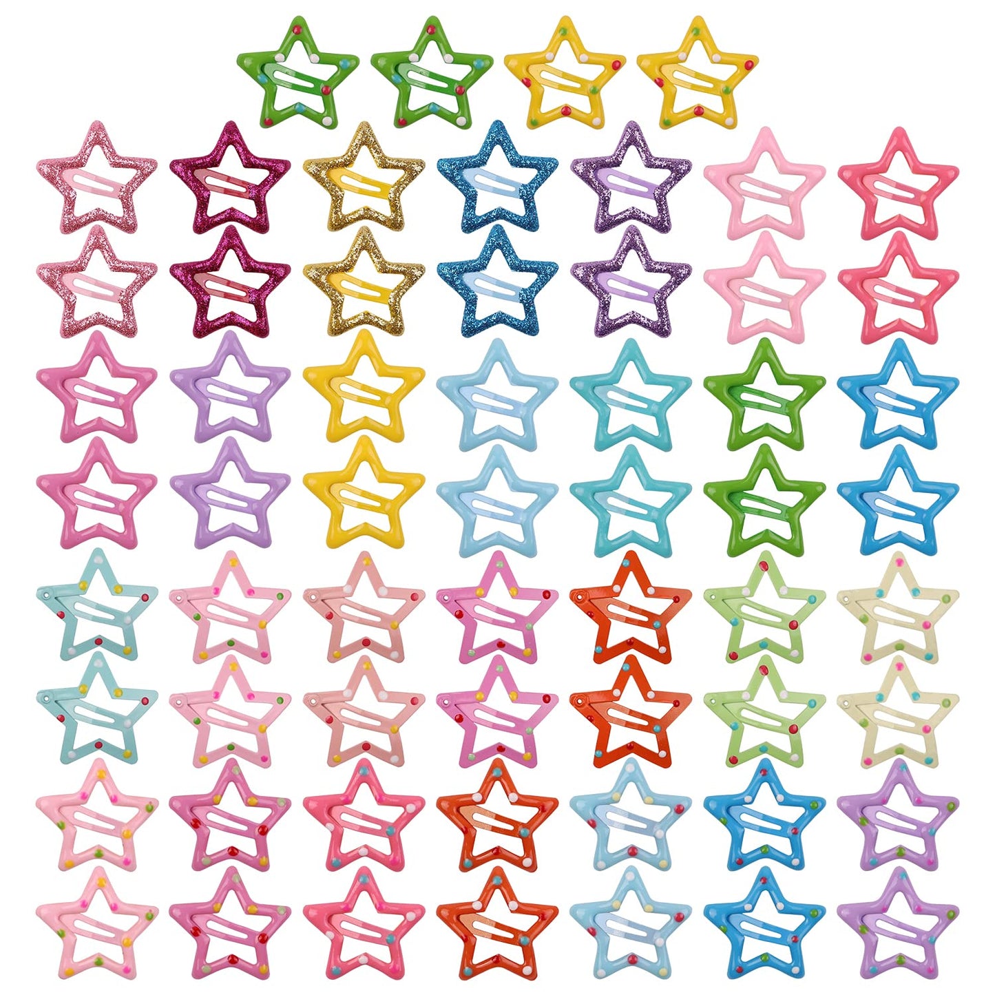 Insowni 60 Pack/30 Pairs No Slip Glitter Star Metal Snap Hair Clips Barrettes Hairpins Hair Accessories For Baby Girls Toddlers