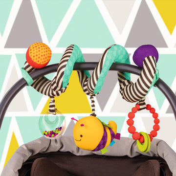 B. toys- B. baby- Wiggle Wrap- Baby Toy - Toy for Car Seat, Stroller, Crib - Spiral with 3 Hanging Toys - Rattle, Plush Bee & Te