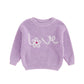 Valentines Day Baby Girl Boy Outfit Pink Heart Knit Sweater Long Sleeve Crewneck Sweatshirt Spring Winter Clothes (Purple, 18-24
