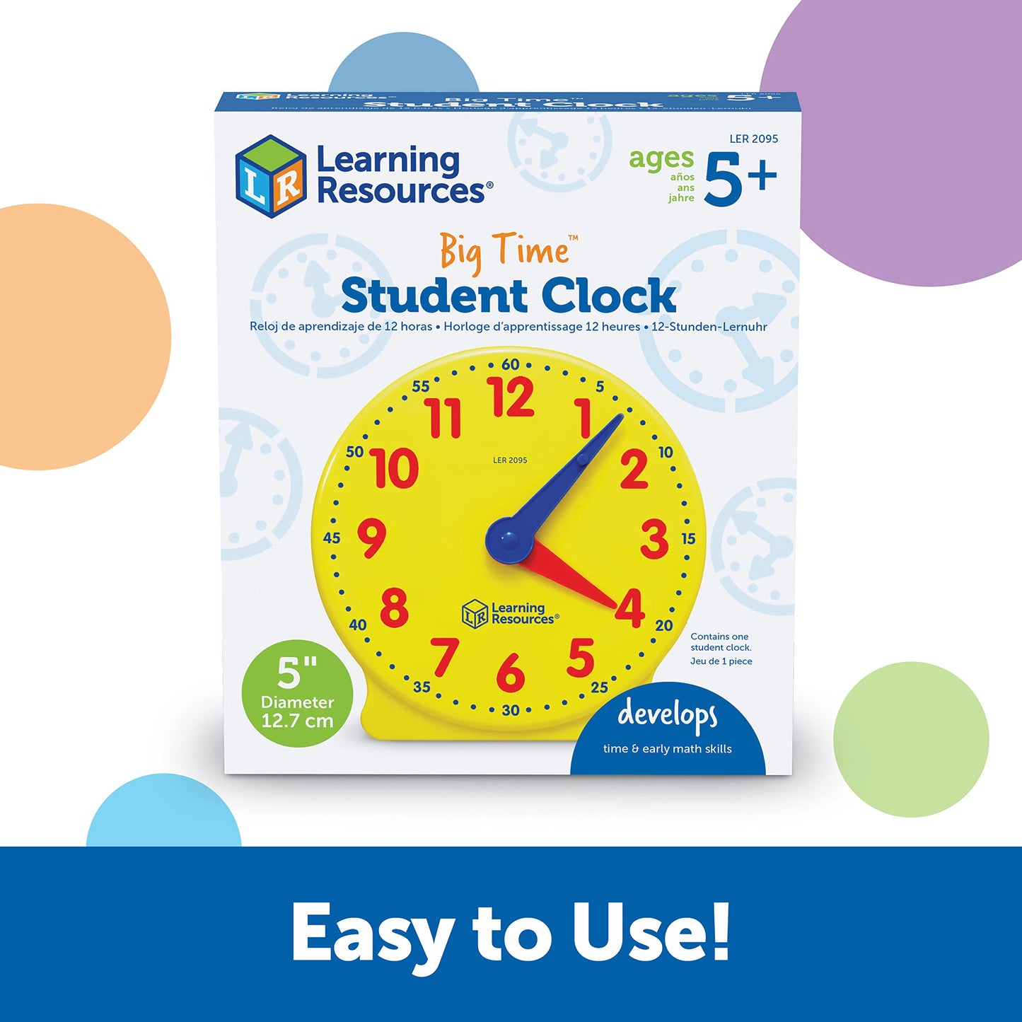 Learning Resources Big Time Student Clock, Teaching & Demonstration Clock, Develops Time and Early Math Skills, Ages 5+, Clock f