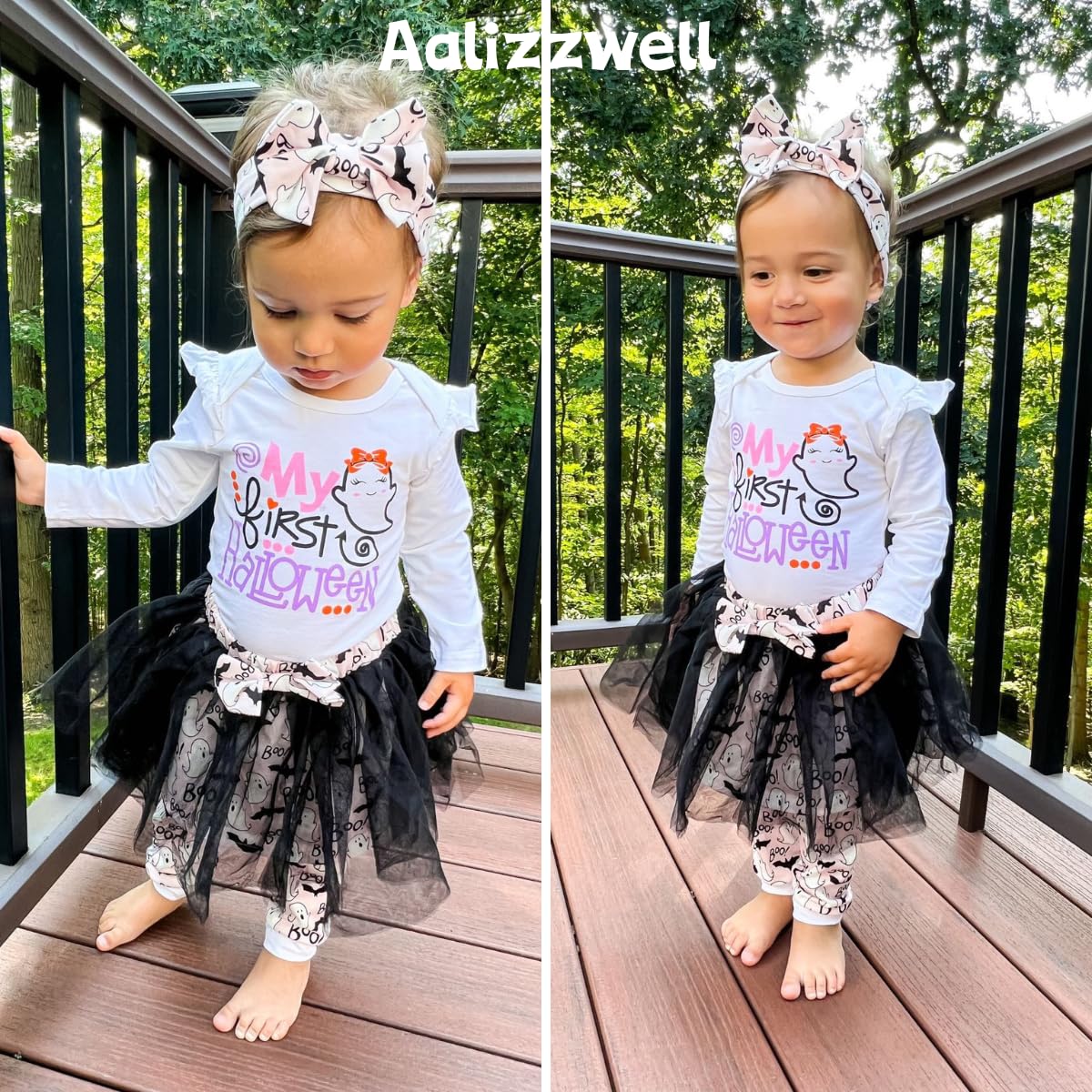 Aalizzwell 12-18 Months Baby Girls Halloween Outfit Infant First Halloween My Tulle Skirt Ghost Clothes With Leg Warmers Clothin
