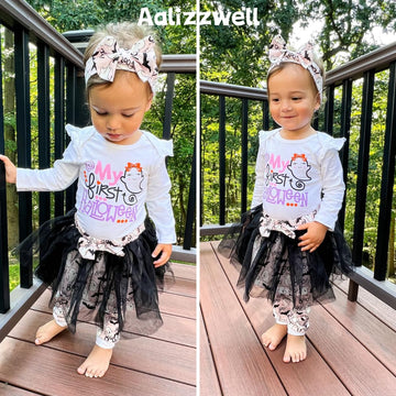 Aalizzwell 12-18 Months Baby Girls Halloween Outfit Infant First Halloween My Tulle Skirt Ghost Clothes With Leg Warmers Clothin