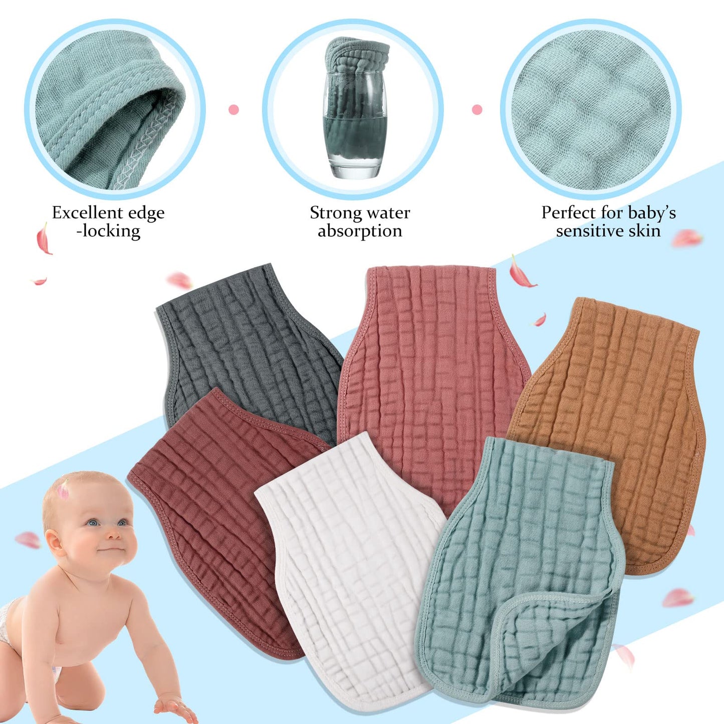 Frienda 6 Pieces Baby Muslin Burp Cloths Large 9 X 20 Inch 6 Layer Burp Cloth Multi Colors Muslin Washcloths Diapers Newborn Fac