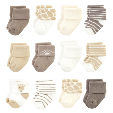 Hudson Baby Unisex Baby Cotton Rich Newborn And Terry Socks, Modern Giraffe, 6-12 Months
