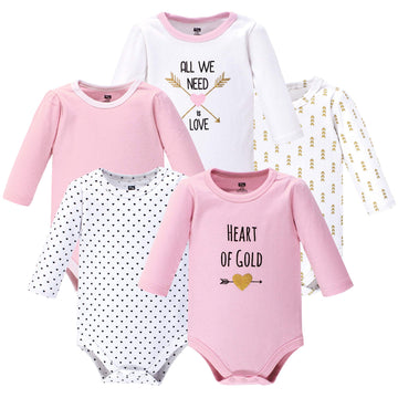 Hudson Baby Unisex Baby Cotton Long-Sleeve Bodysuits, Heart, 0-3 Months