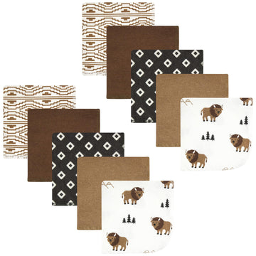 Hudson Baby Unisex Baby Flannel Cotton Washcloths, Wild Buffalo 10 Pack, One Size