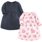 Hudson Baby Girls' Cotton Dresses, Pink And Navy Floral, 12-18 Months