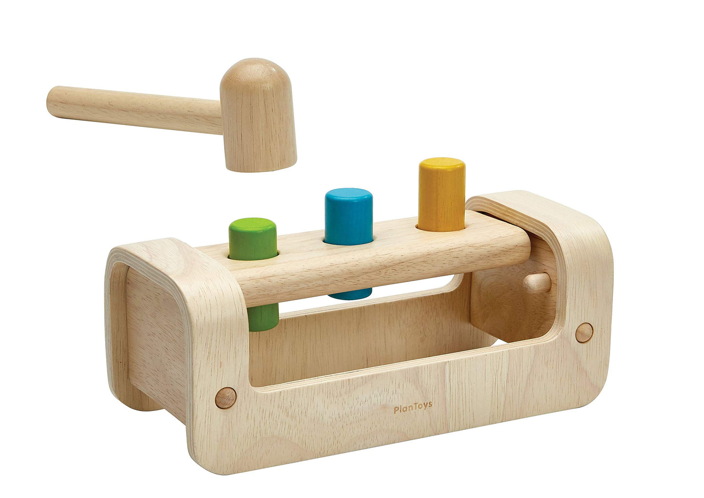 PlanToys Wooden Pounding Bench with Hammer Toy (5397) | Sustainably Made from Rubberwood and Non-Toxic Paints and Dyes