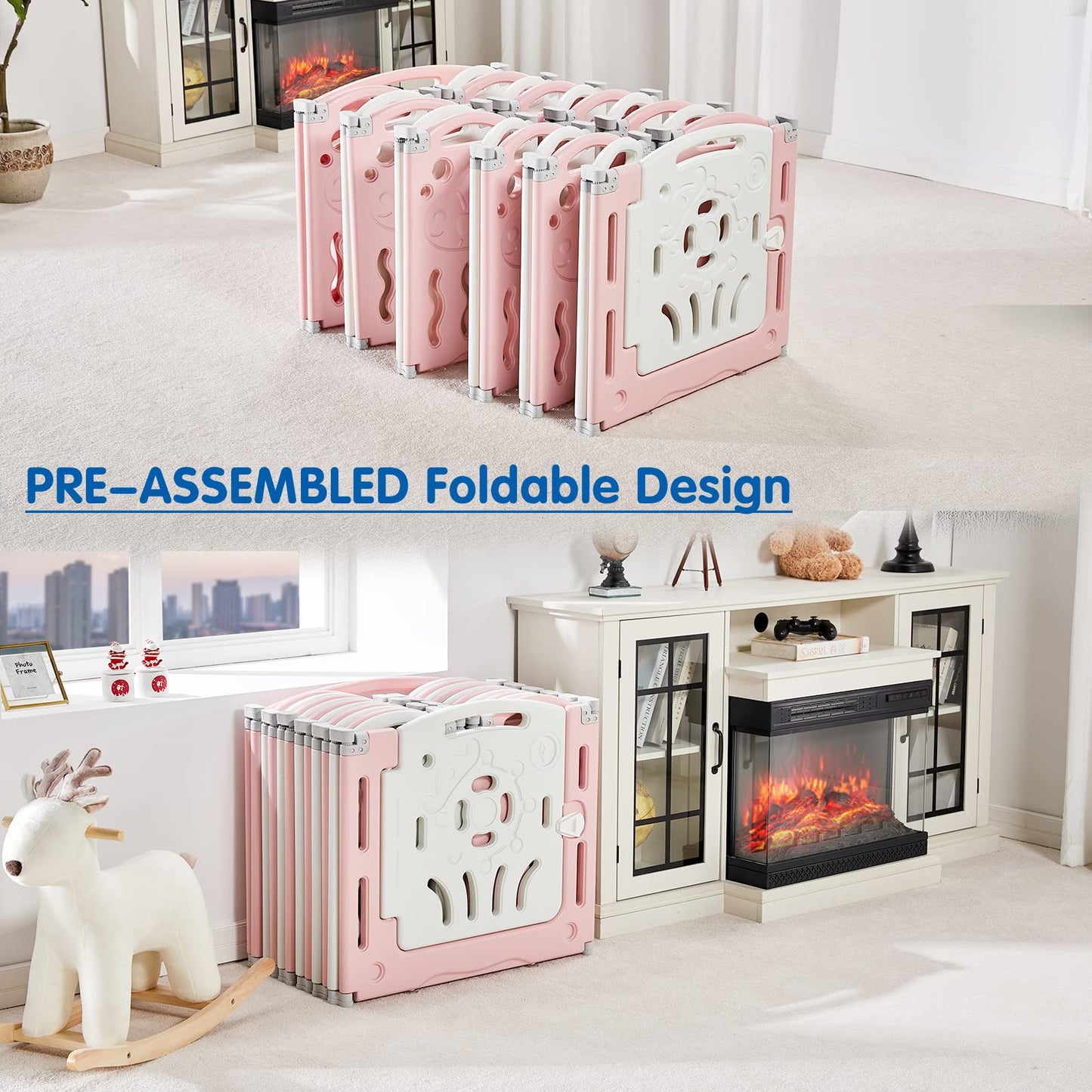 Albott Baby Playpen, 18 Panels Upgraded Portable Foldable Baby Fence With Game Panel And Safety Gate, Adjustable Shape, Ideal Fo