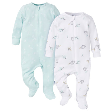 Gerber Baby Unisex 2-Pack 2-Way Zip Thermal Footed Sleep 'N Play, Hedgehog, 0-3 Months