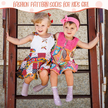 Bencailor 20 Pairs Cartoon Pattern Crew Socks Cute Patterns Ruffle Crew Socks Cotton Cute Socks For Kids Girls (Ages 6-8)