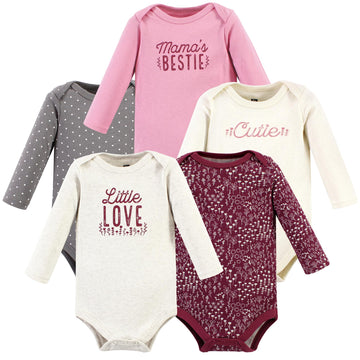 Hudson Baby Unisex Baby Cotton Long-Sleeve Bodysuits, Little Love Flowers 5-Pack, 6-9 Months