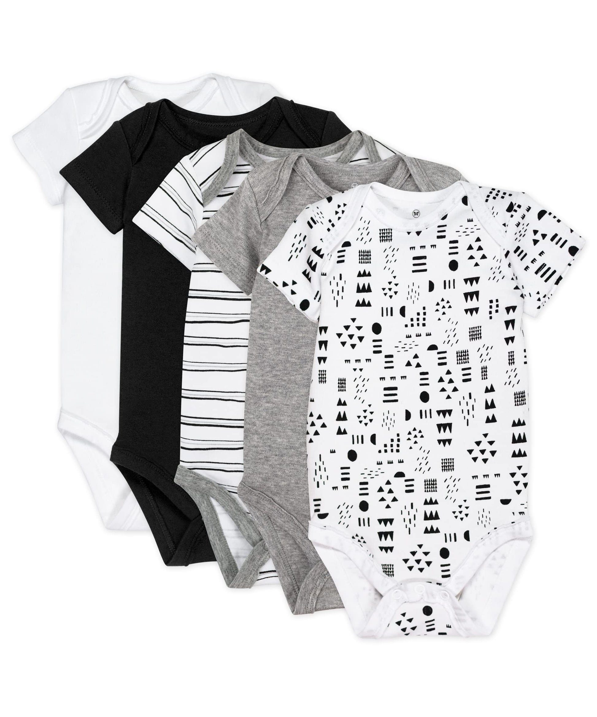 Honestbaby 5-Pack Organic Cotton Short Sleeve Bodysuits, Pattern Play, Newborn