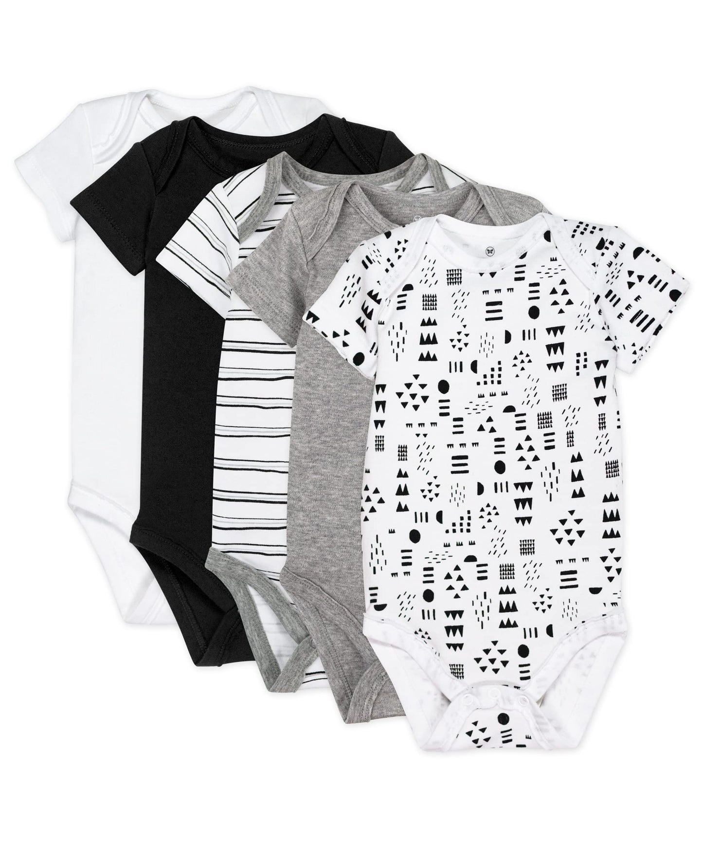 Honestbaby 5-Pack Organic Cotton Short Sleeve Bodysuits, Pattern Play, 0-3 Months