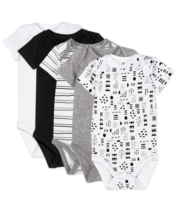 Honestbaby 5-Pack Organic Cotton Short Sleeve Bodysuits, Pattern Play, 0-3 Months