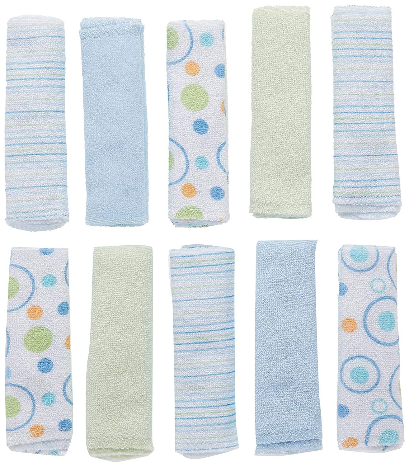 Spasilk Washcloth Wipes Set For Newborn Boys And Girls, Soft Terry Washcloth Set, Pack Of 10, Blue Circles