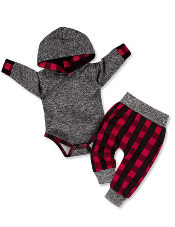 Fommy Baby Boy Clothes 0-3 Months Boy Clothes Plaid Letter Print Long Sleeve Hoodies + Long Pants 2Pcs Outfits Set Baby Boy Stuf