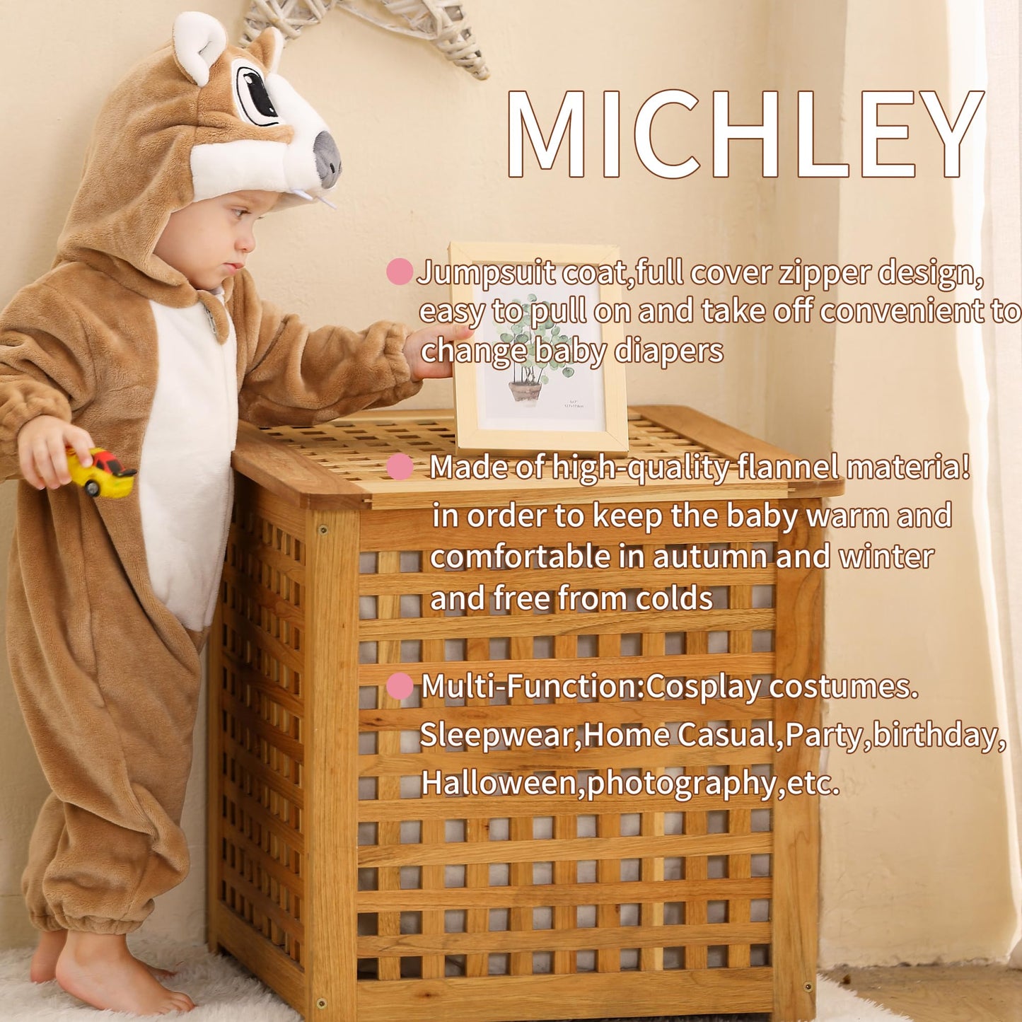 Michley Baby Gilrs Boys Romper With Hood Soft Flannel Halloween Animal Onesie Outfit 24-30 Months, Brown, Size 110