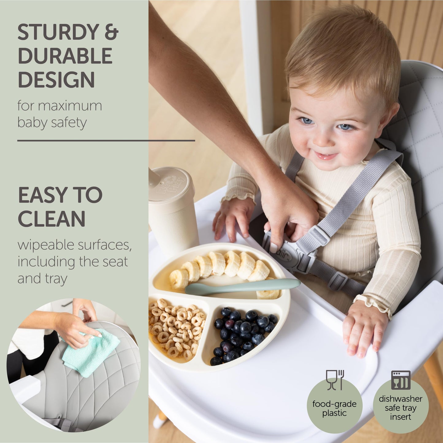 Convertible High Chair For Babies, Toddlers, Kids & Children - Wooden Highchair With Adjustable Height & Dishwasher Safe Tray -