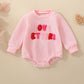 Newborn Baby Girl Valentines Day Outfit Love Bubble Romper Waffle Knit Sweater Oversized Pullover Sweatshirt Tops (Pink-4,3-6 Mo