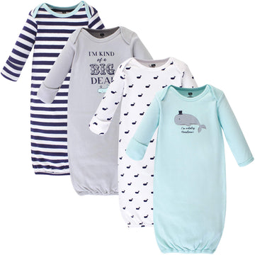 Hudson Baby Unisex Cotton Gowns, Handsome Whale, 0-6 Months