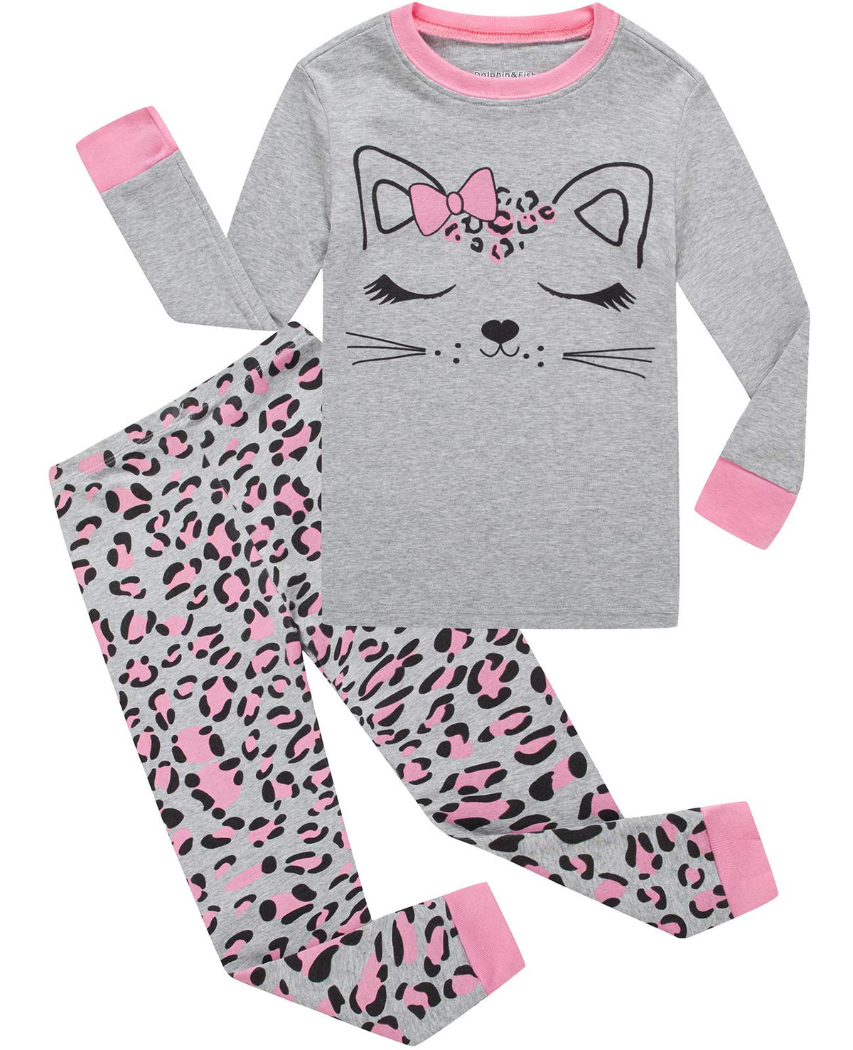 Dolphin&Fish Girls Pajamas Cat Little Kids Pjs 100% Cotton Toddler Clothes Children Sleepwear 2T