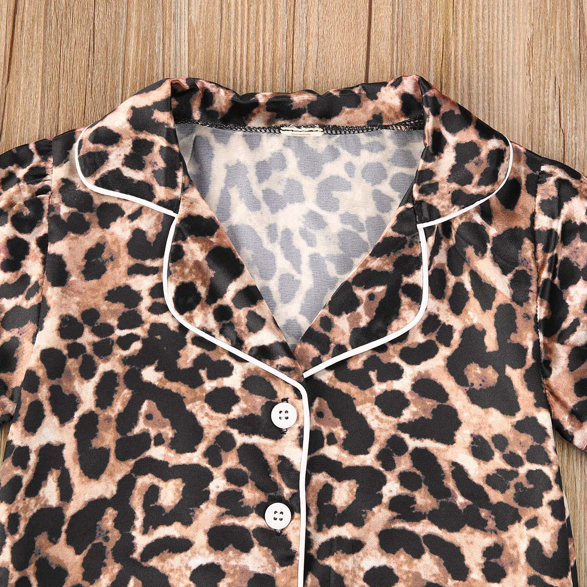 Toddler Baby Kids Satin Pajamas Set, Long Sleeve Button-Down Sleepwear Pjs For Girls (2T, Leopard-Short Sleeve)