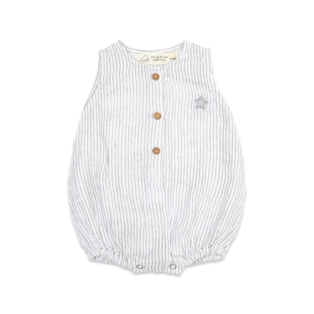 Masilo Organic Cotton Baby Romper, 0 To 6 Months Unisex  Grey Stripe