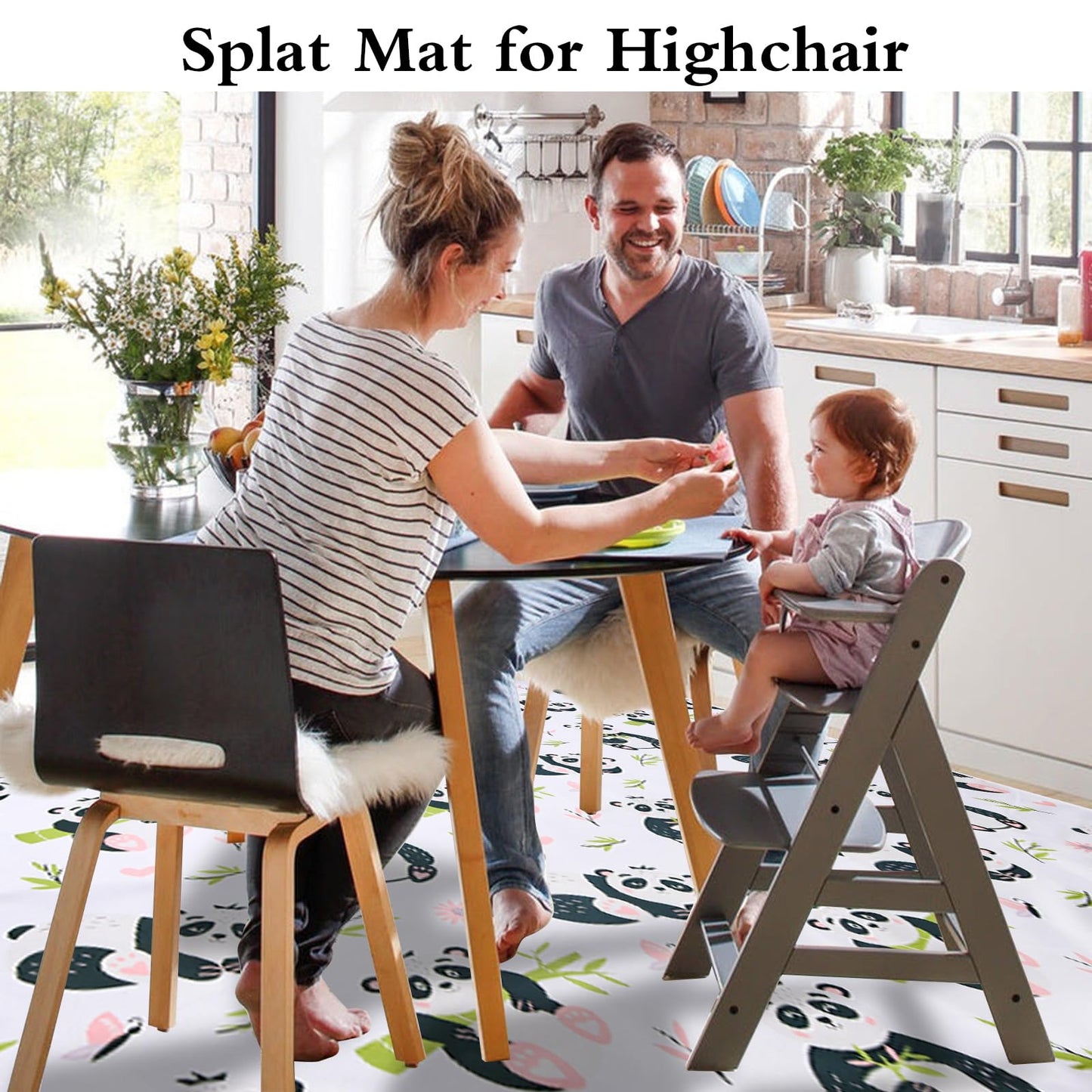 Chicmoments 59'' Huge Toddlers' Highchair Splat Mat, Panda Non-Slip Baby Place Mat, Kids' Leakproof Splash Spill Floor Mat With