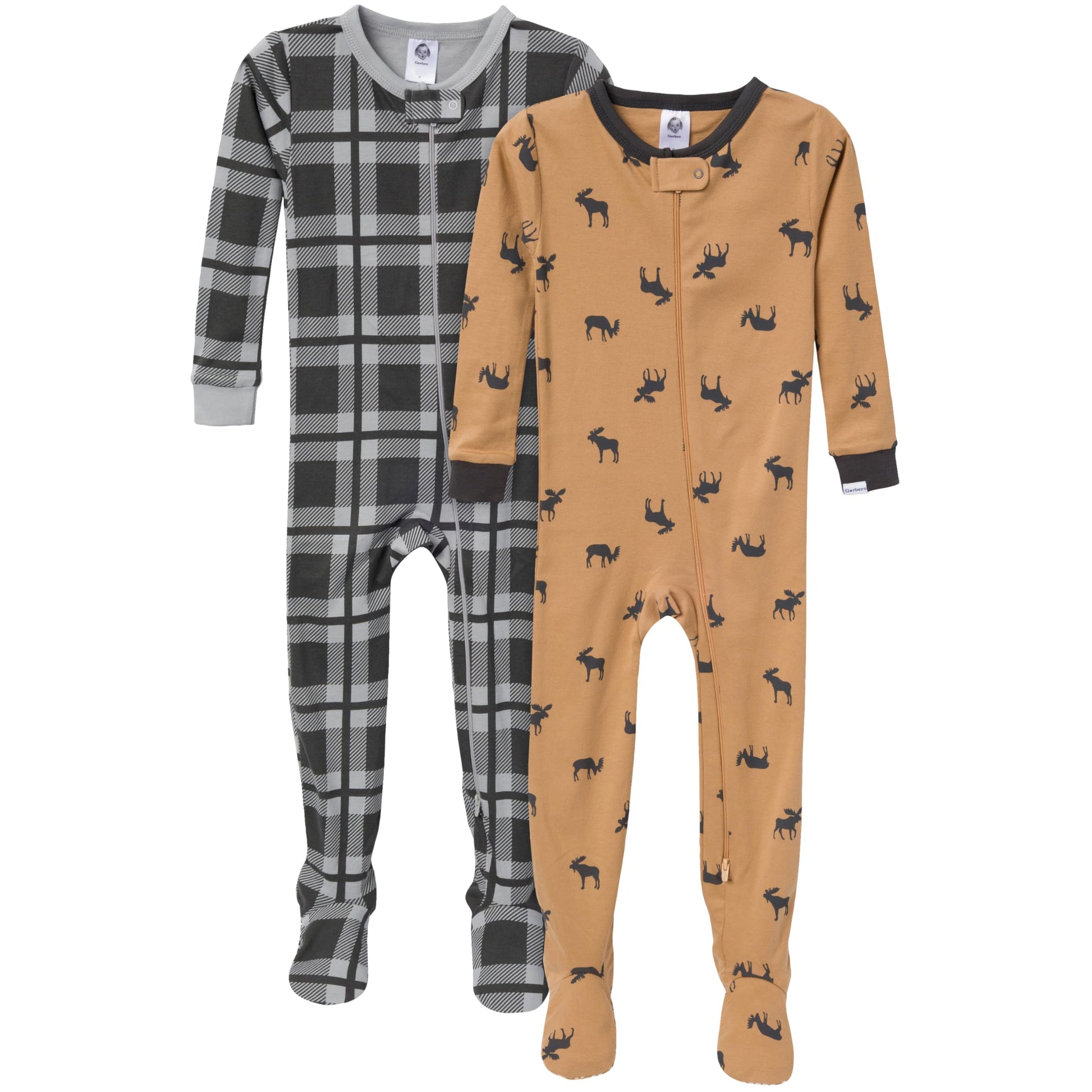Gerber Toddler Baby-Boys 2-Pack Footed Pajamas, Moose