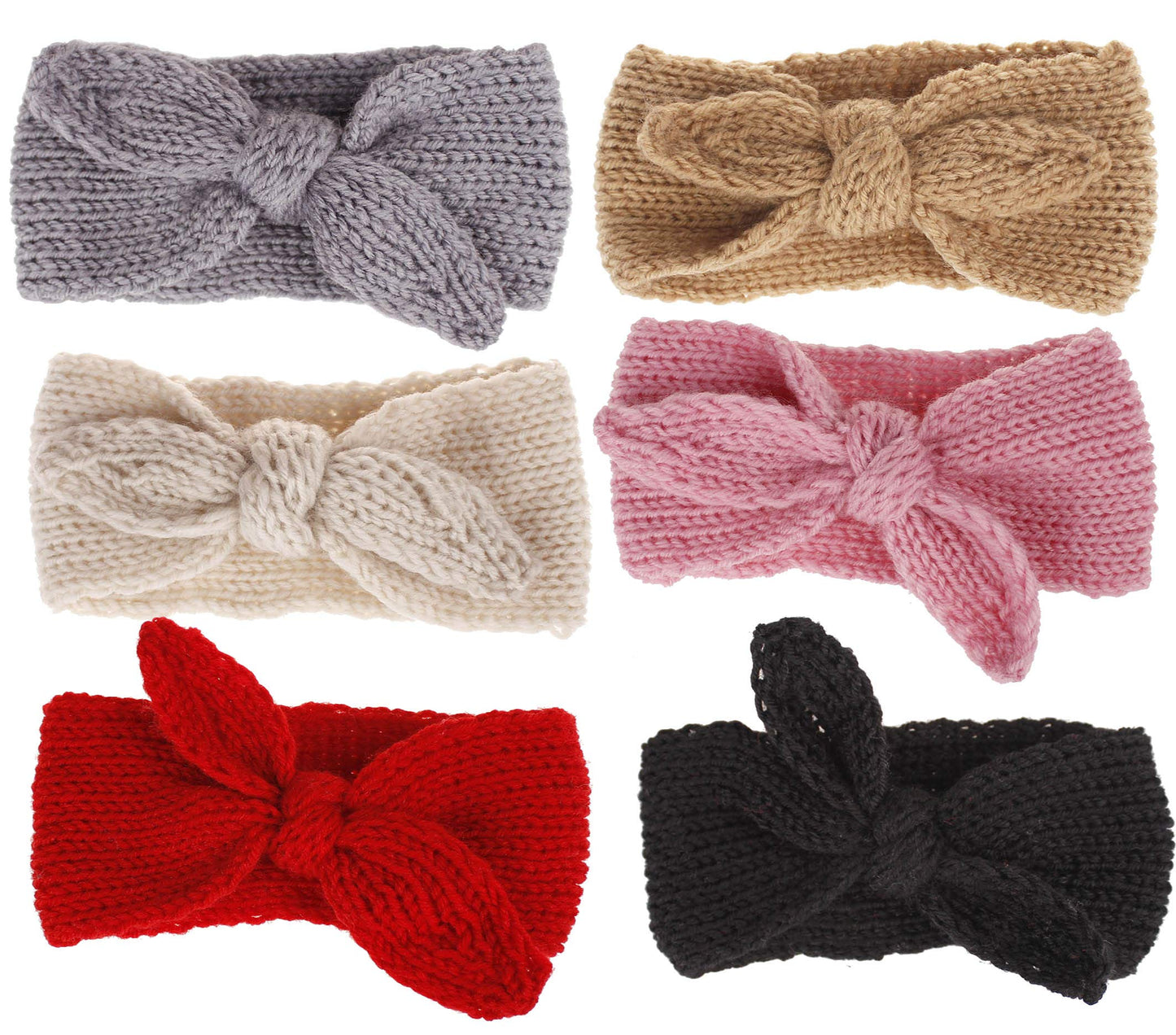 Ycmi Baby TurbanKnitting Headband WinterWrapKnottedWide  Toddlers Headbands 6 Pieces (Black+Gray+Beige+Pink+Red+Khaki)