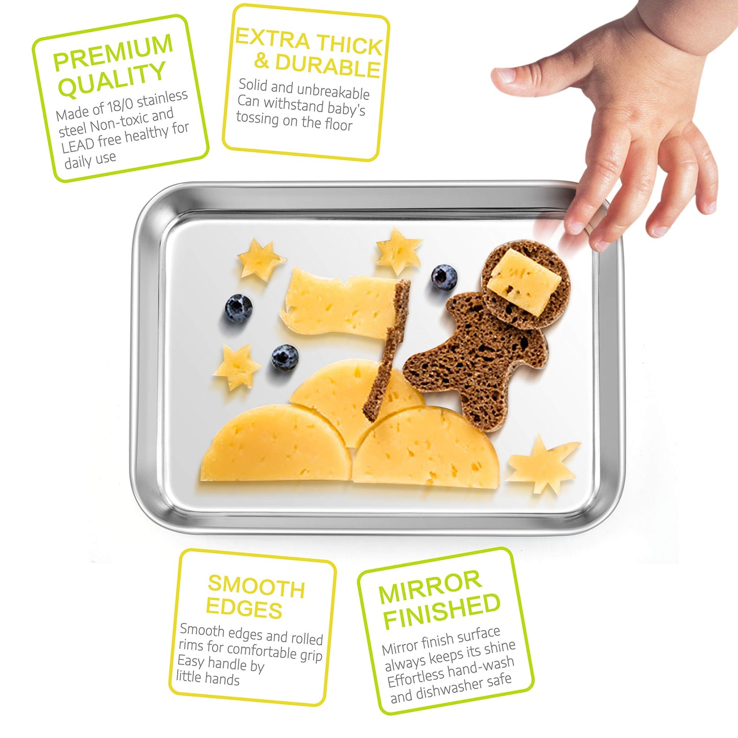 E-Far Stainless Steel Kids Plates, 4 Pieces Small Metal Dinner Dish Set For Kids Toddler Child, 9.4    X 7.3    X 1   , Non-Toxi