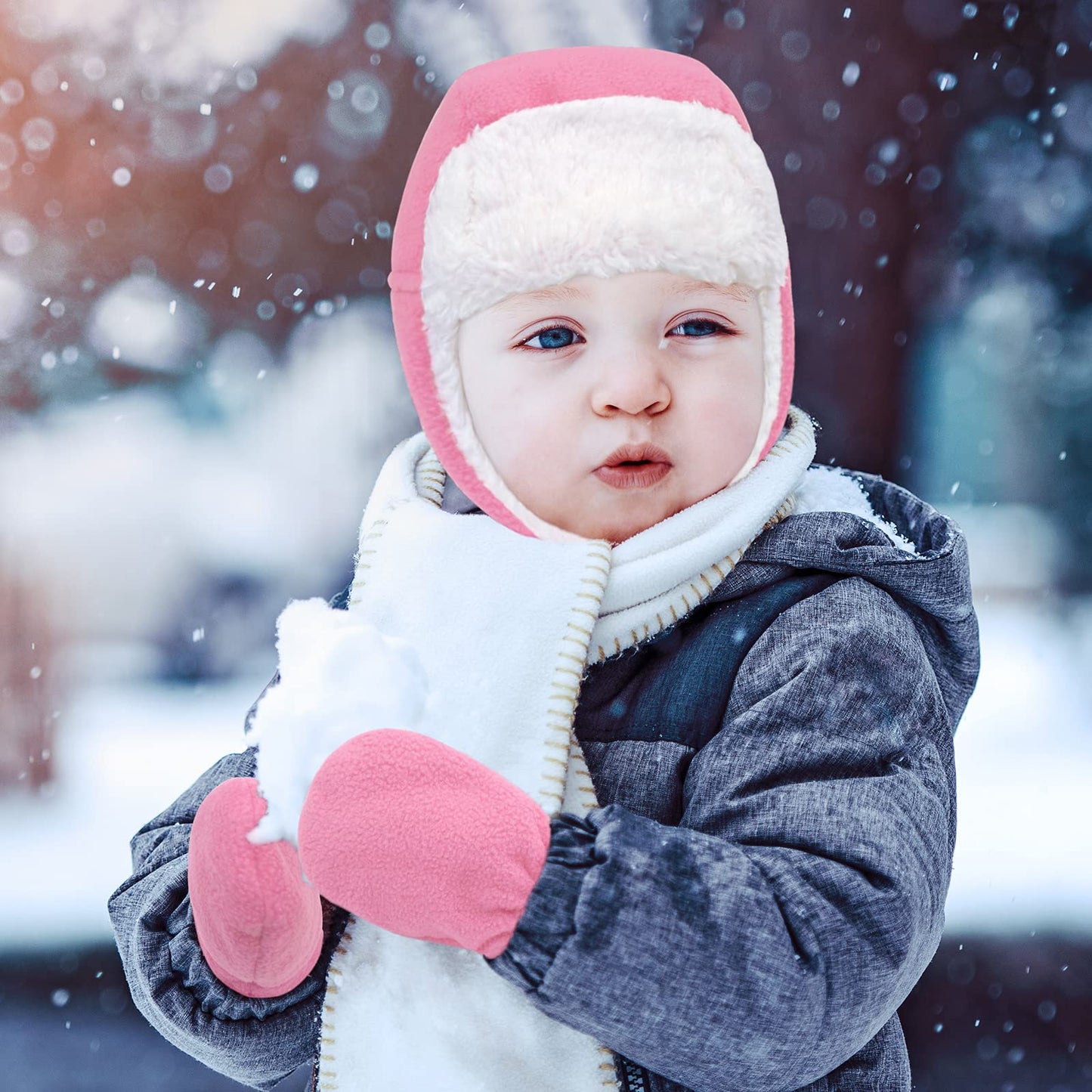 Baby Girl Winter Hat Toddler Hat And Gloves Set Baby Hats And Mittens Sherpa Lined Toddler Hats For Boys Pink 12-24 Months