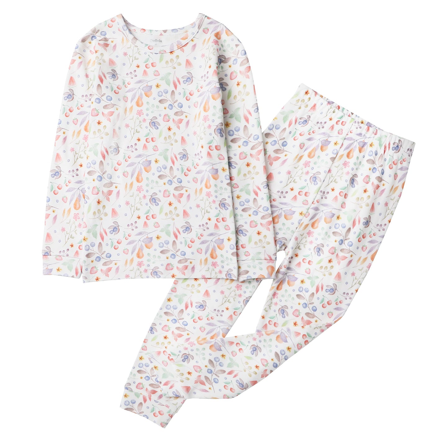 Owlivia 100% Organic Cotton Baby Long Sleeve Pajama Sets, Toddler Boy Girl 2-Piece Sleepwear(5 Years, Girls Fruit)