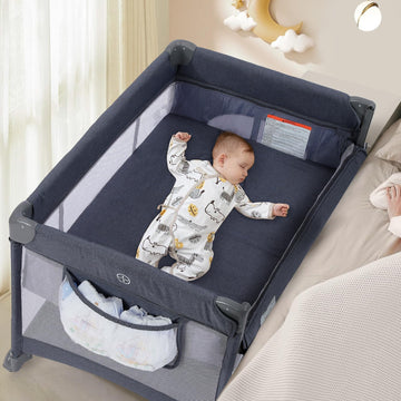 Dripex 5 in 1 Baby Bassinet Bedside Sleeper, Pack and Play with Diaper Changer, Rocking Bassinet, Foldable Playard, Adjustable H