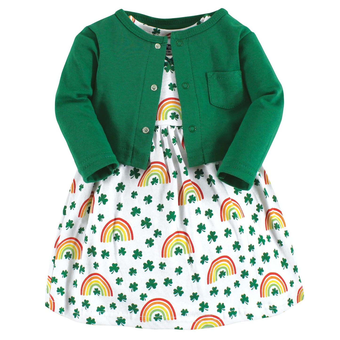 Hudson Baby Baby Girls Cotton And Cardigan Set Casual Dress, St Patricks Rainbow, 5T Us